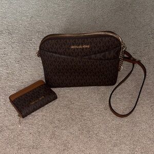 Michael Kors Dark Brown Logo Crossbody and Card Holder